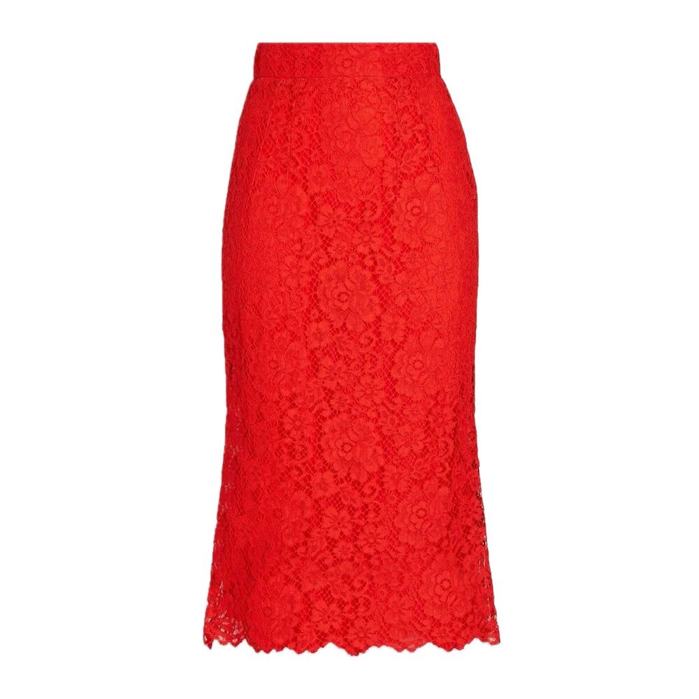 NWT Dolce & Gabbana Red corded Lace Midi Skirt IT 40 US S